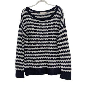 LOFT Stripe Crochet Knit Sweater Womens Size Large Blue White Nautical Casual